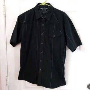 MICROS CLOTHING CO Shirt Men Large Black Striped Snap-Front Homegrown in LA
